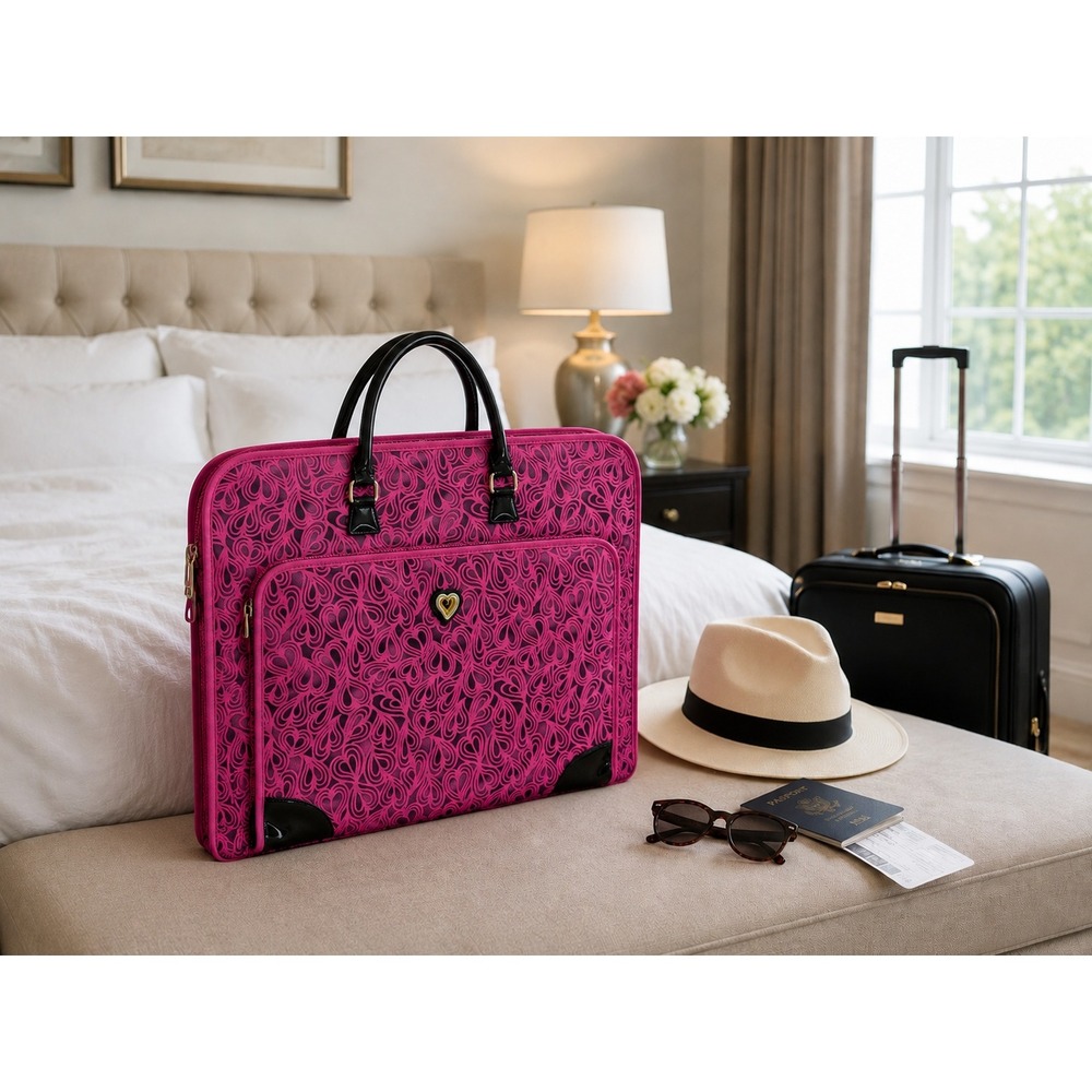 Diane Von Furstenberg DVF Pink Heart Print Garment Bag Travel Suit Luggage 20x24
